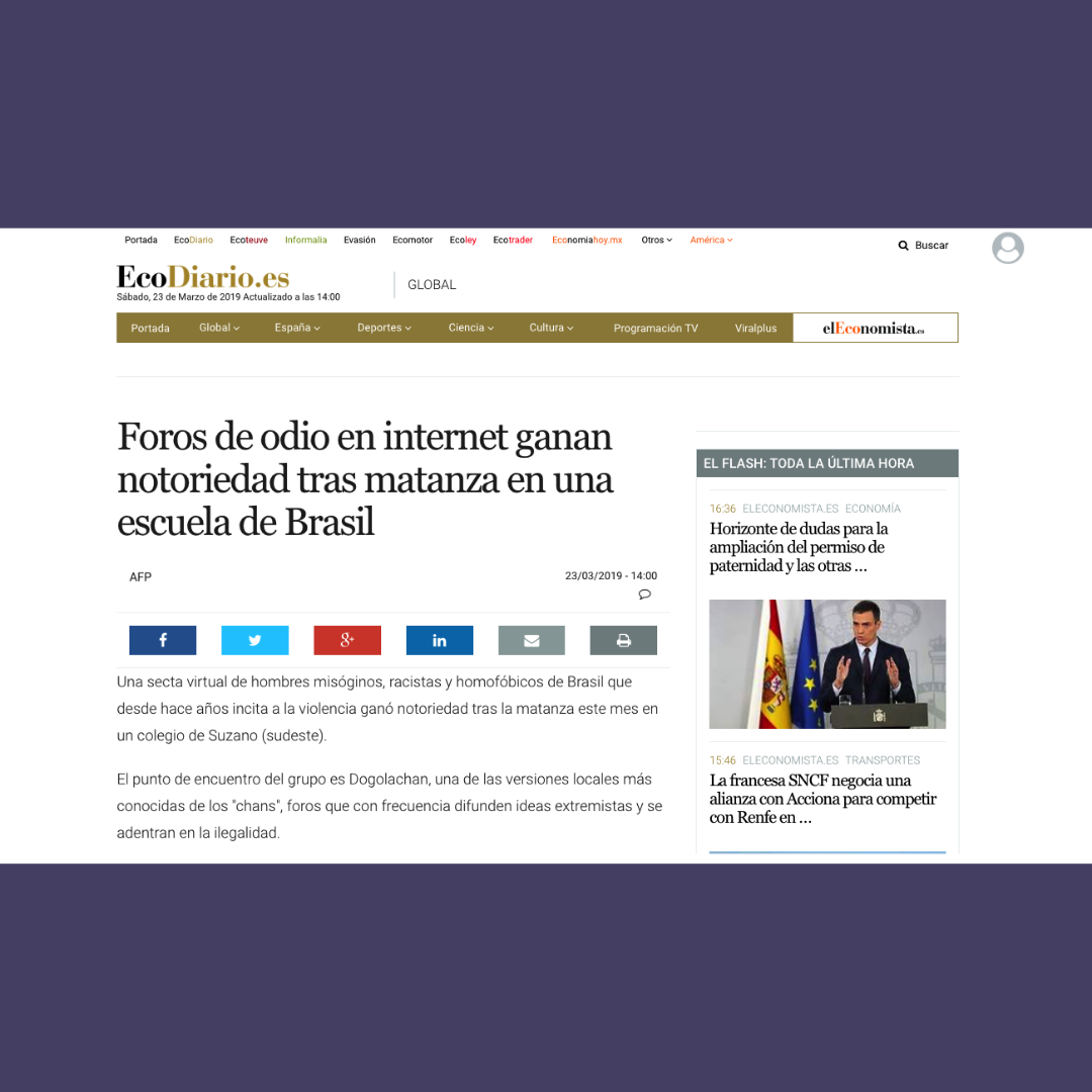 Foros de odio en internet ganan notoriedad tras matanza en una escuela de Brasil