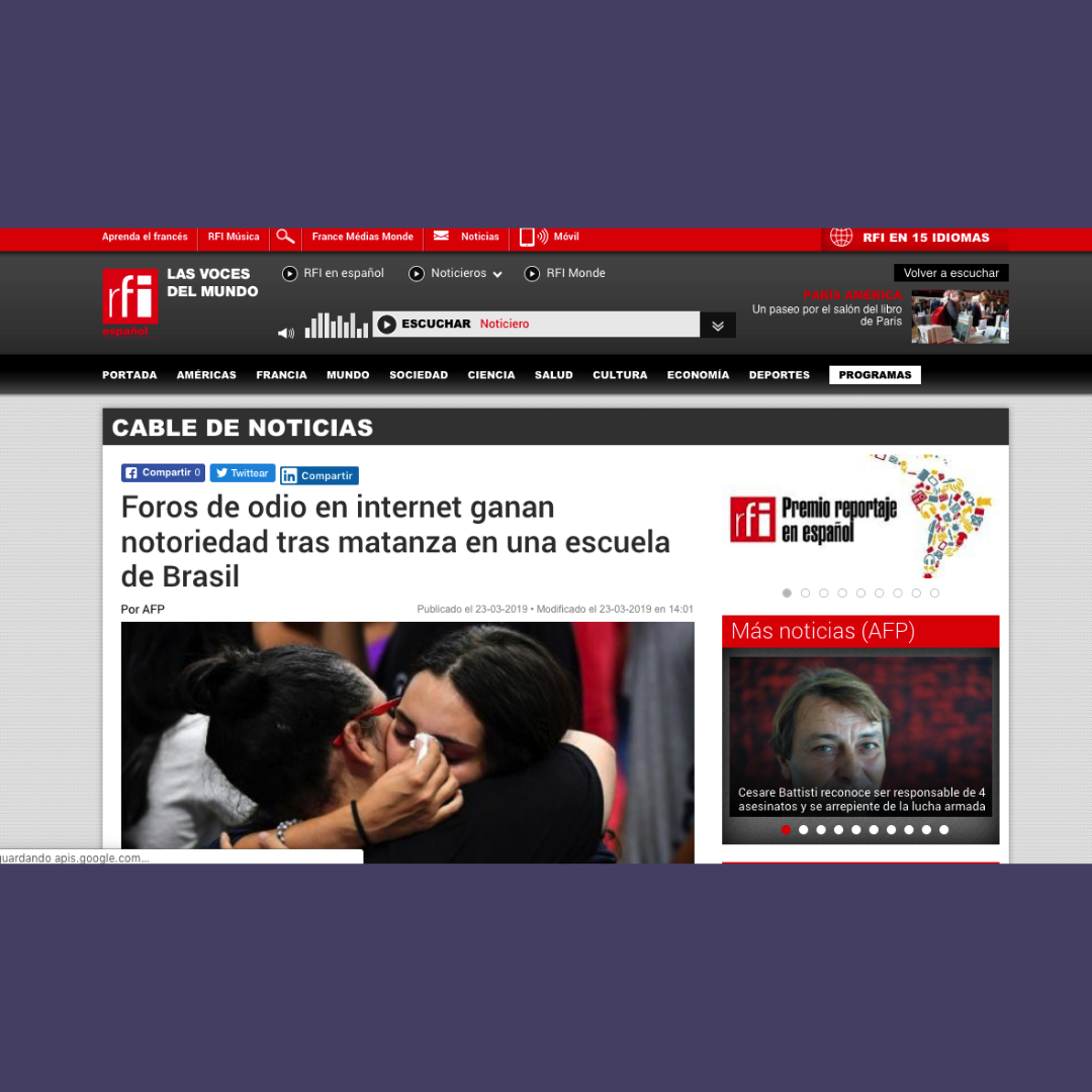 Foros de odio en internet ganan notoriedad tras matanza en una escuela de Brasil