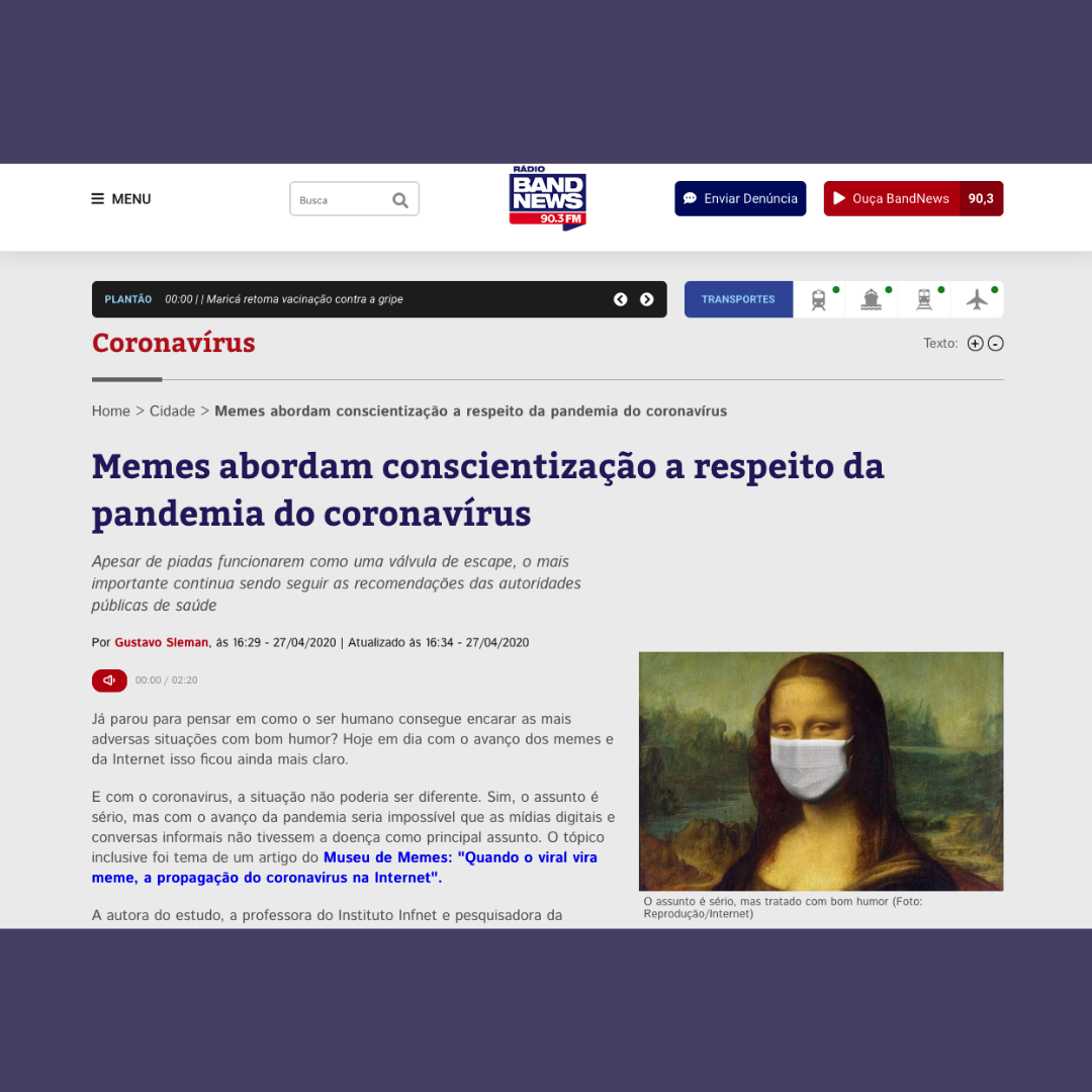 Memes abordam conscientização a respeito da pandemia do coronavírus
