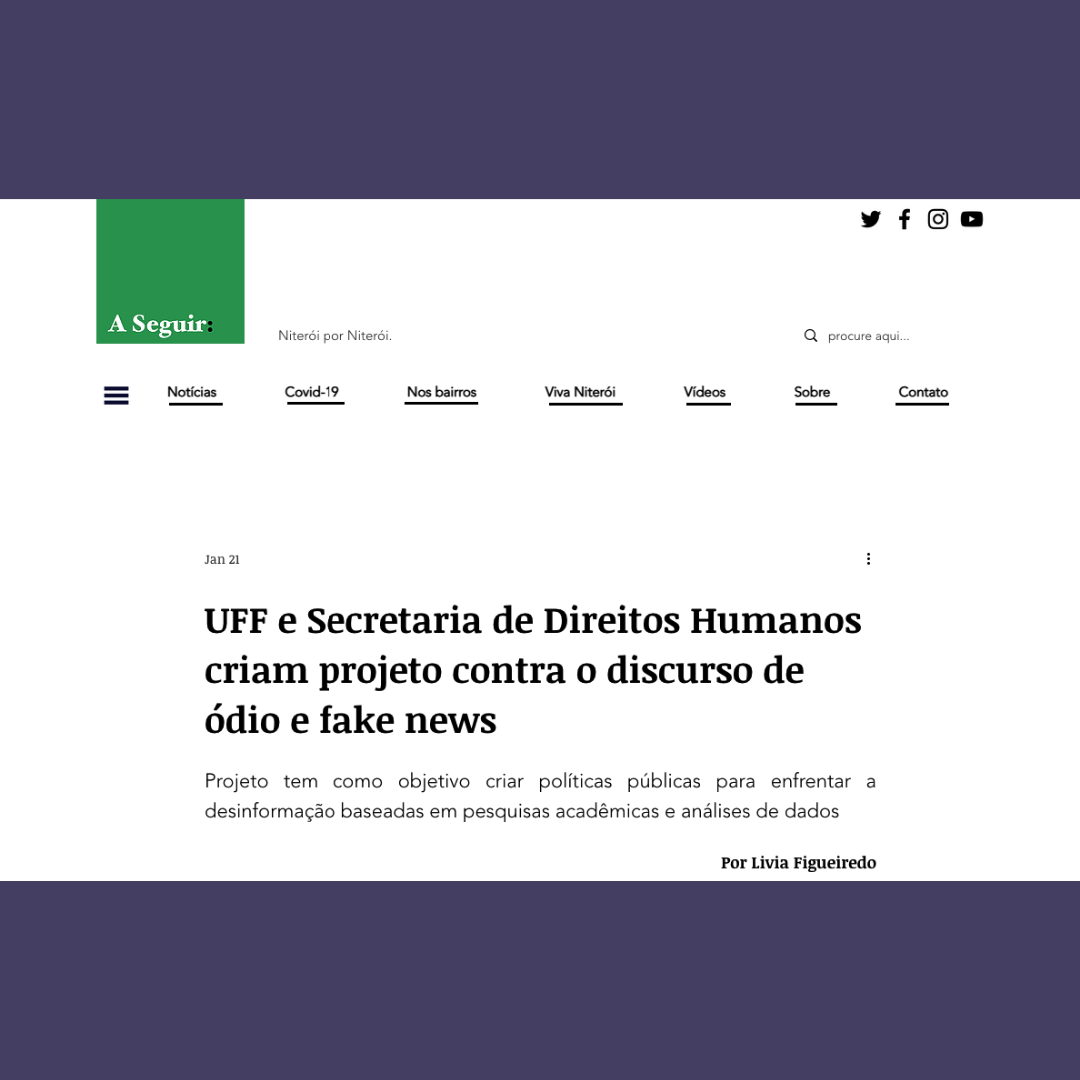 UFF e Secretaria de Direitos Humanos criam projeto contra o discurso de ódio e fake news