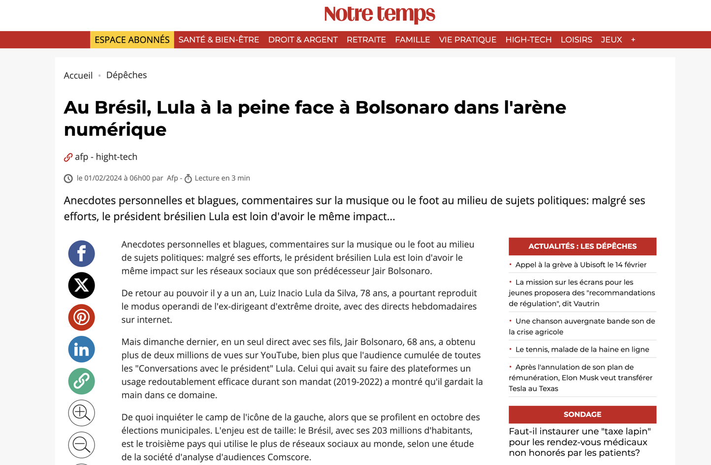 Au Brésil, Lula à la peine face à Bolsonaro dans l'arène numérique