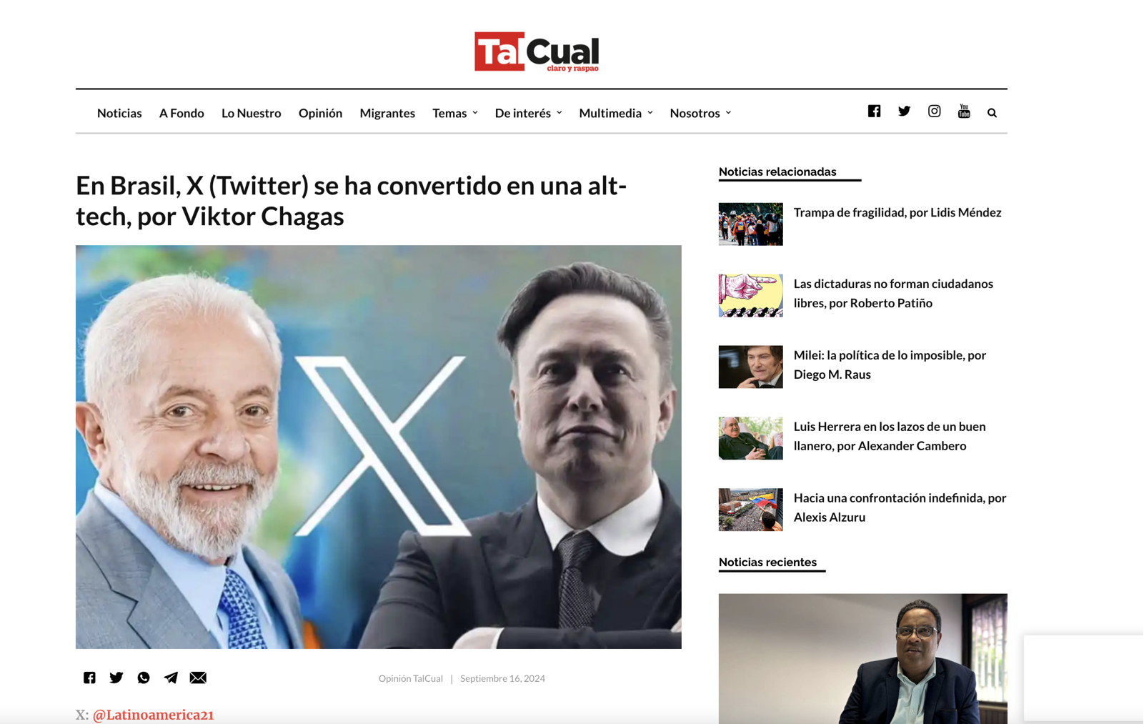 En Brasil, X (Twitter) se ha convertido en una alt-tech, por Viktor Chagas