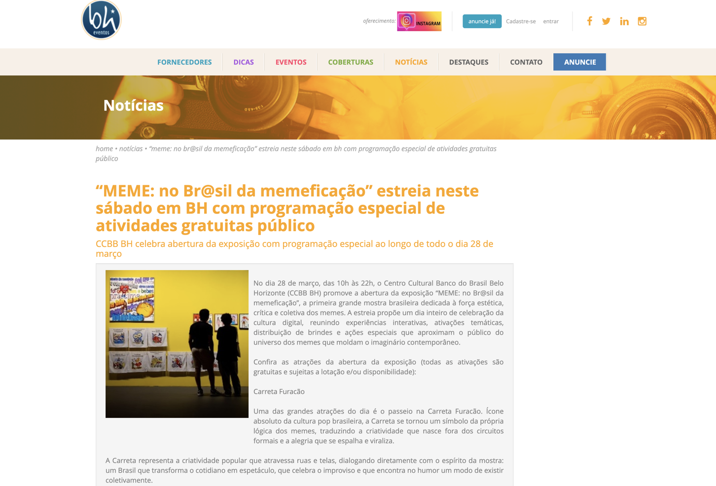 MEME - no Br@sil da memeficação estreia neste sábado em BH com programação especial de atividades gratuitas público