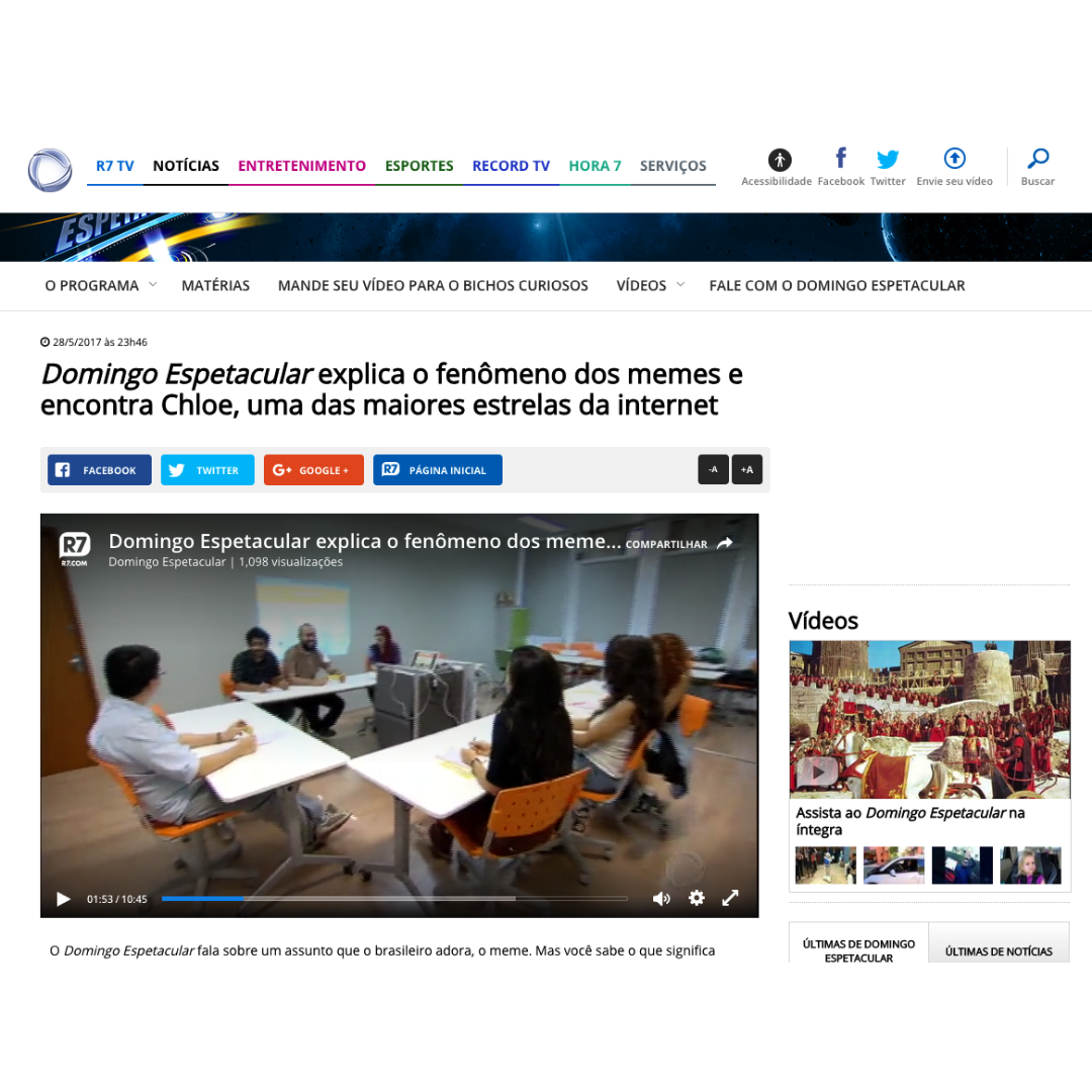 Domingo Espetacular explica o fenômeno dos memes e encontra Chloe, uma das maiores estrelas da internet