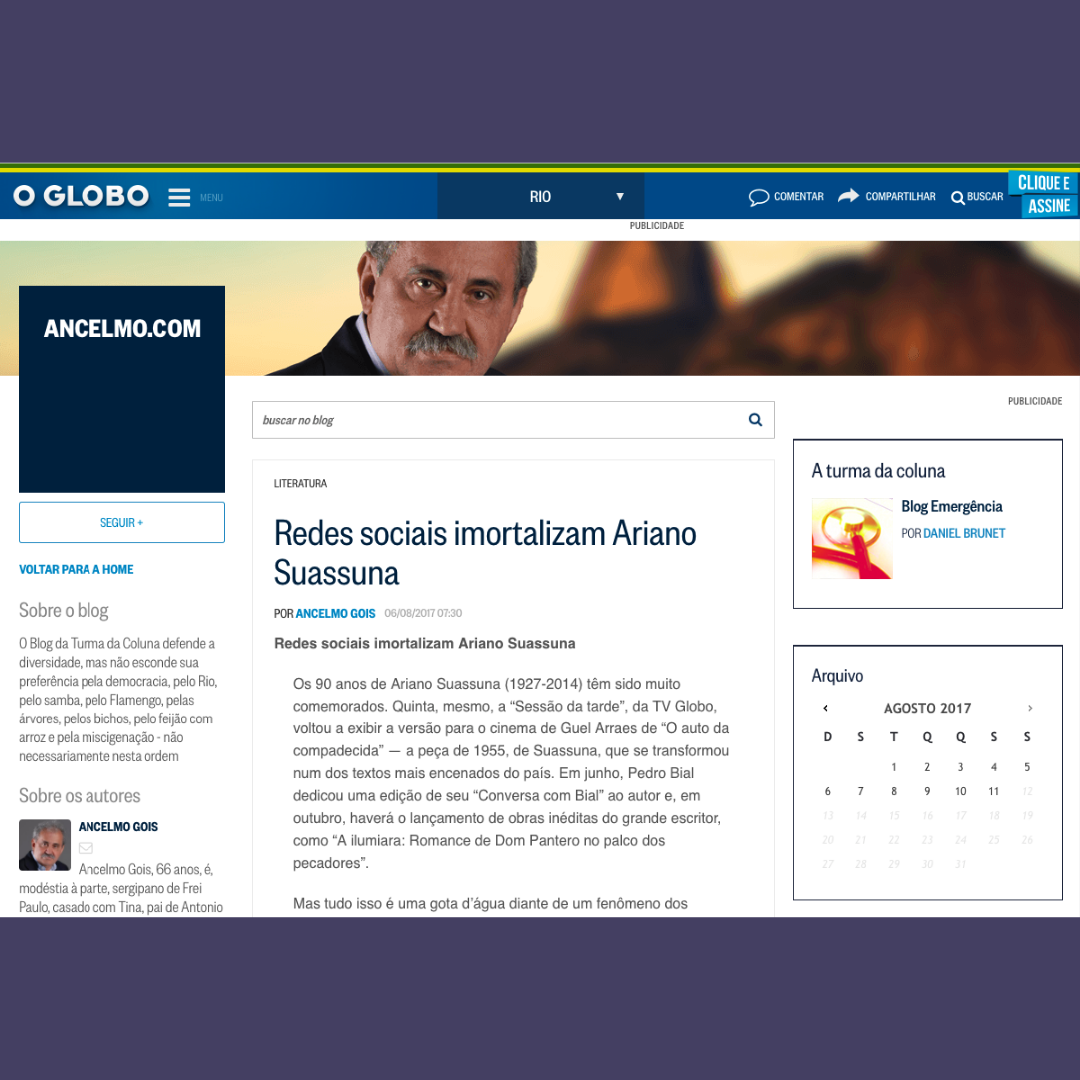 Redes sociais imortalizam Ariano Suassuna