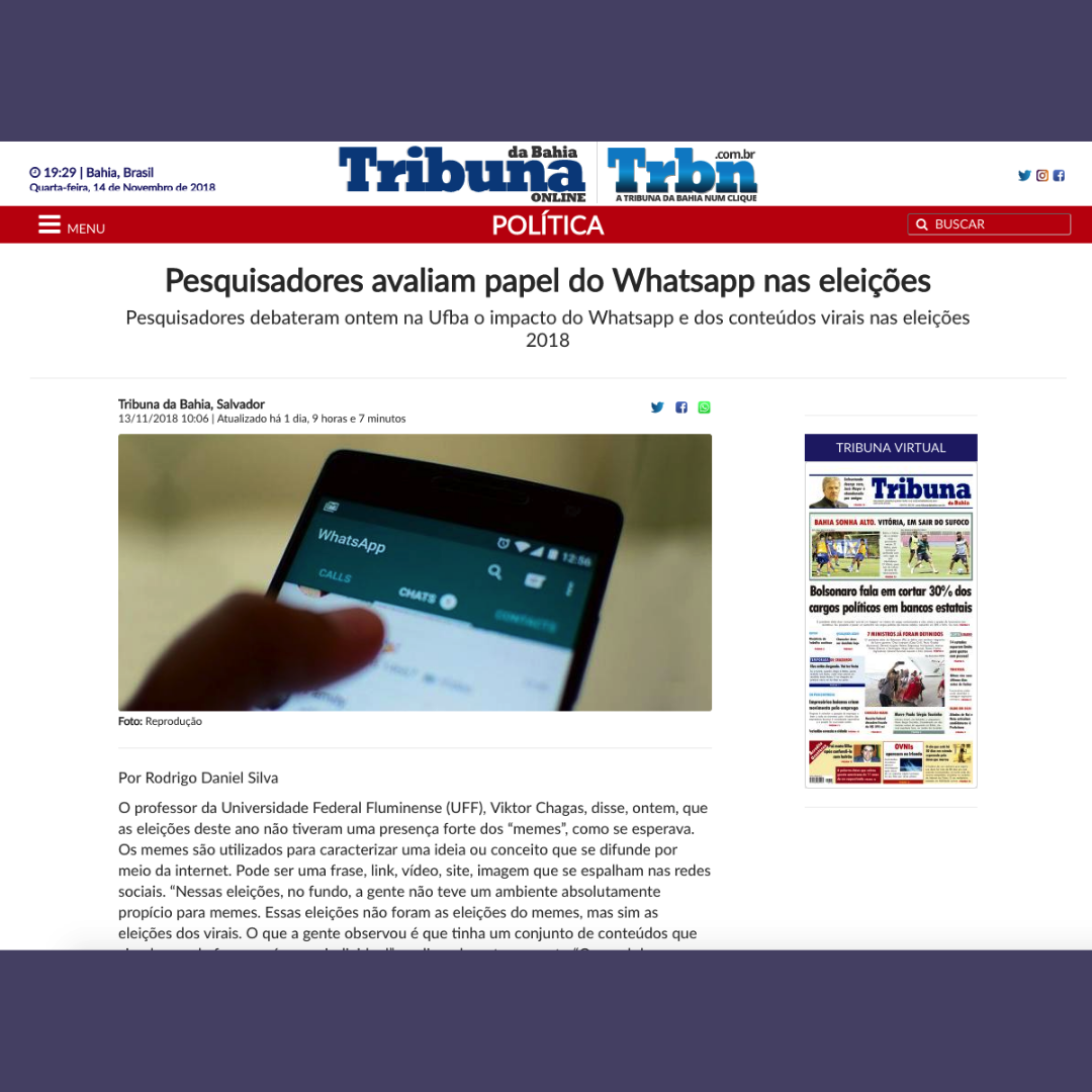 Pesquisadores avaliam papel do Whatsapp nas eleições