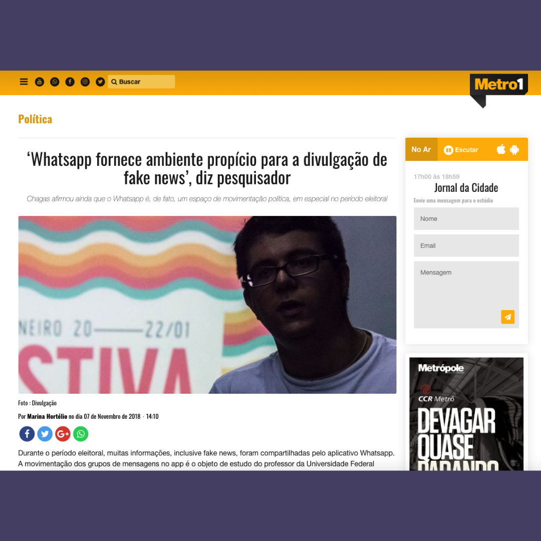 ‘Whatsapp fornece ambiente propício para a divulgação de fake news’, diz pesquisador