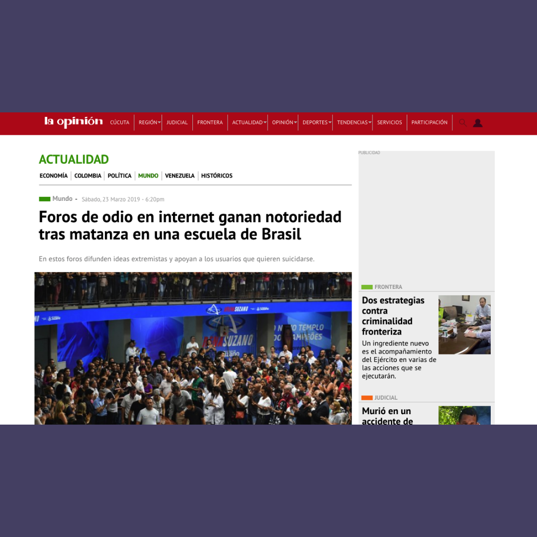 Foros de odio en internet ganan notoriedad tras matanza en una escuela de Brasil