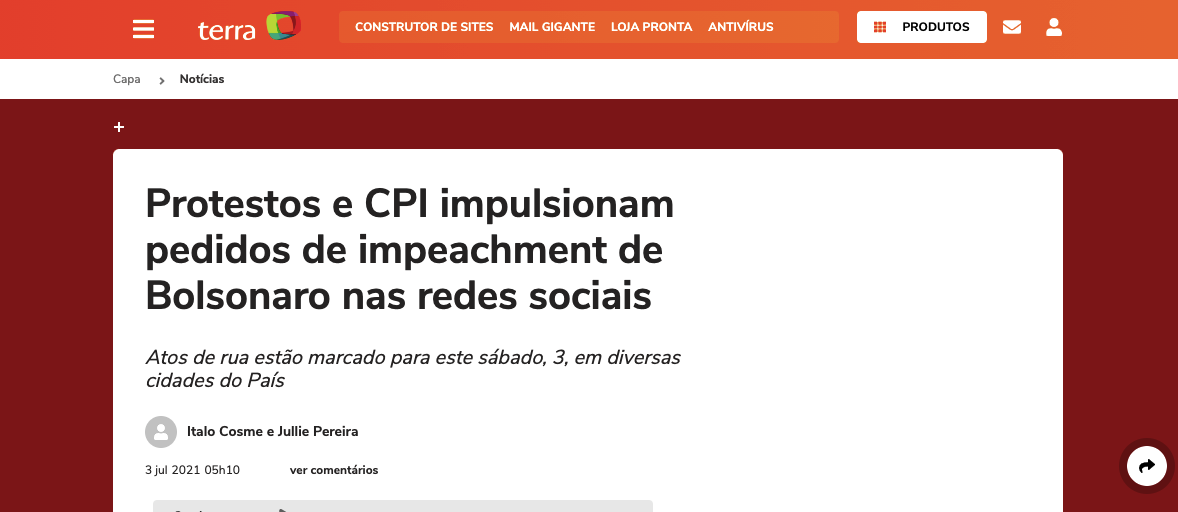 Protestos e CPI impulsionam pedidos de impeachment de Bolsonaro nas redes sociais