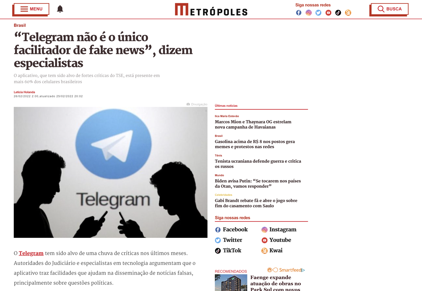“Telegram não é o único facilitador de fake news”, dizem especialistas