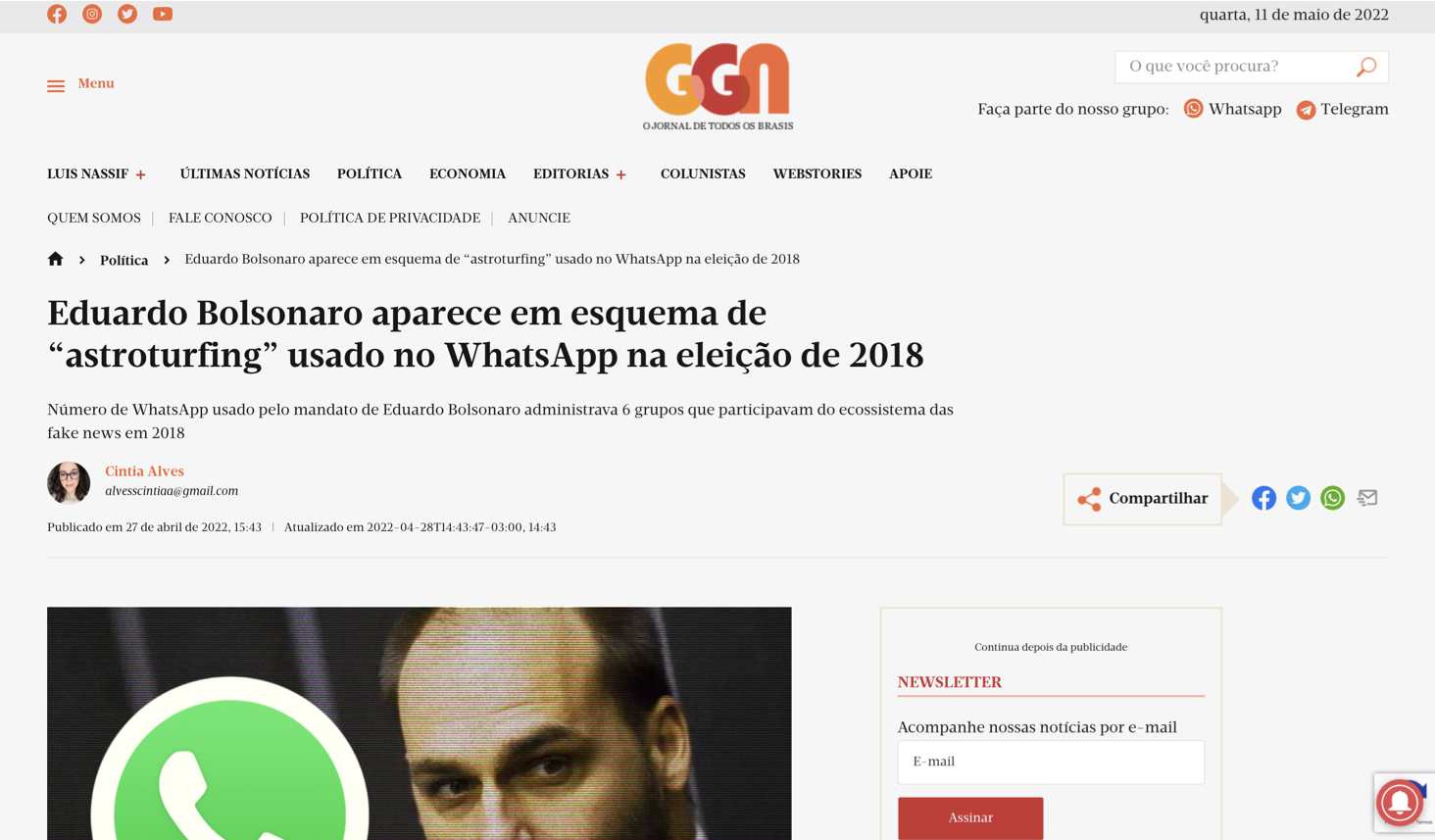 Eduardo Bolsonaro aparece em esquema de “astroturfing” usado no WhatsApp na eleição de 2018