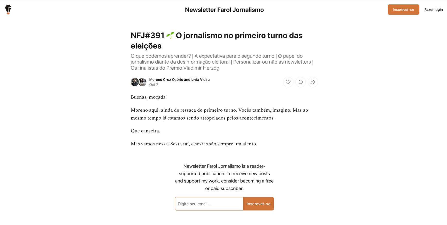 O jornalismo no primeiro turno das eleições