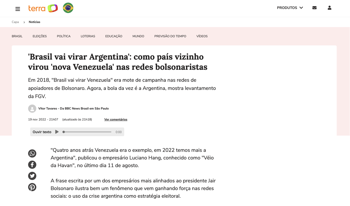 ‘Brasil vai virar Argentina’ - como país vizinho virou ‘nova Venezuela’ nas redes bolsonaristas