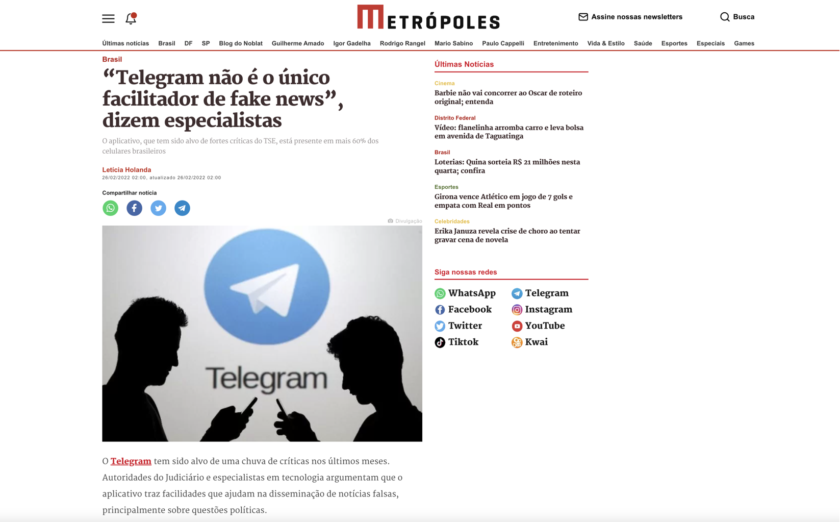 “Telegram não é o único facilitador de fake news”, dizem especialistas