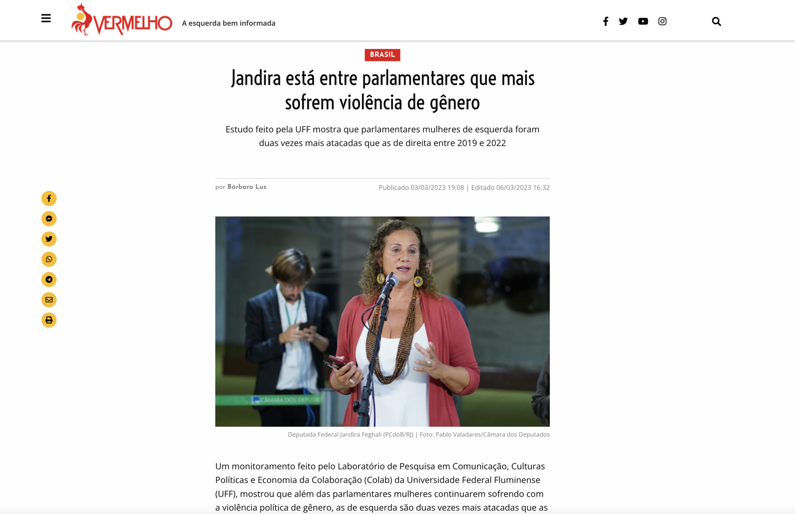 Jandira está entre parlamentares que mais sofrem violência de gênero