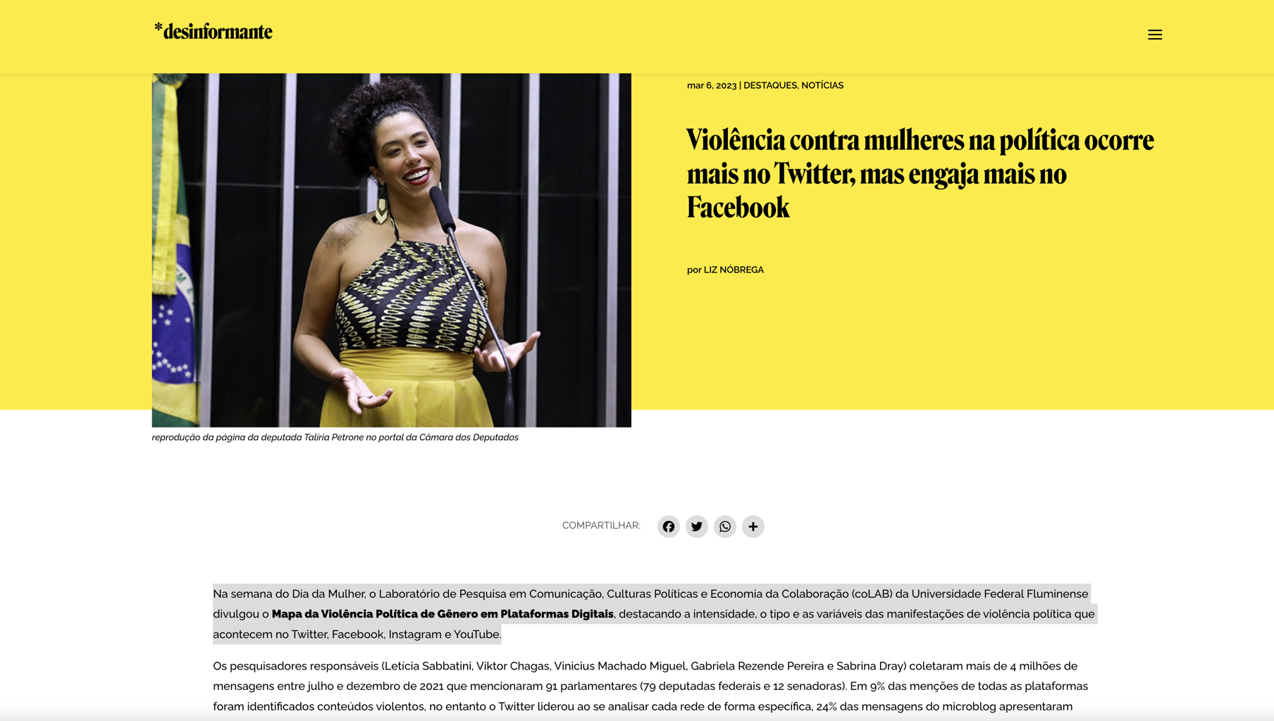 Violência contra mulheres na política ocorre mais no Twitter, mas engaja mais no Facebook