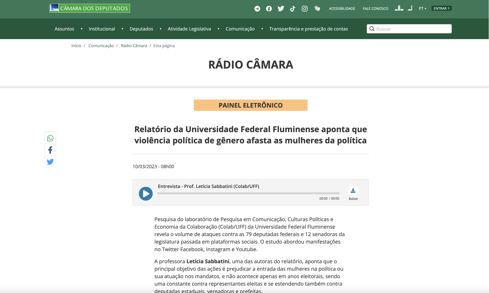 Relatório da Universidade Federal Fluminense aponta que violência política de gênero afasta as mulheres da política