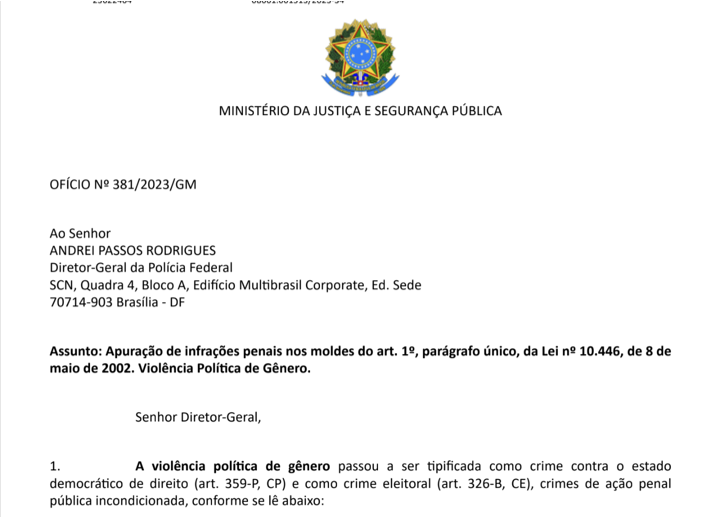 OFÍCIO No 381/2023/GM (Ministério da Justiça)