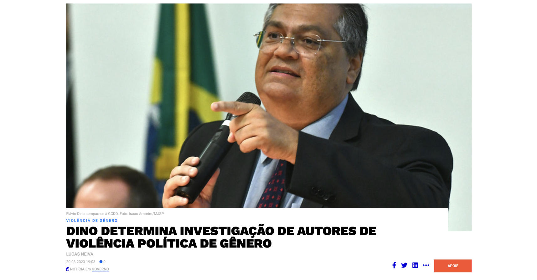 Dino determina investigação de autores de violência política de gênero